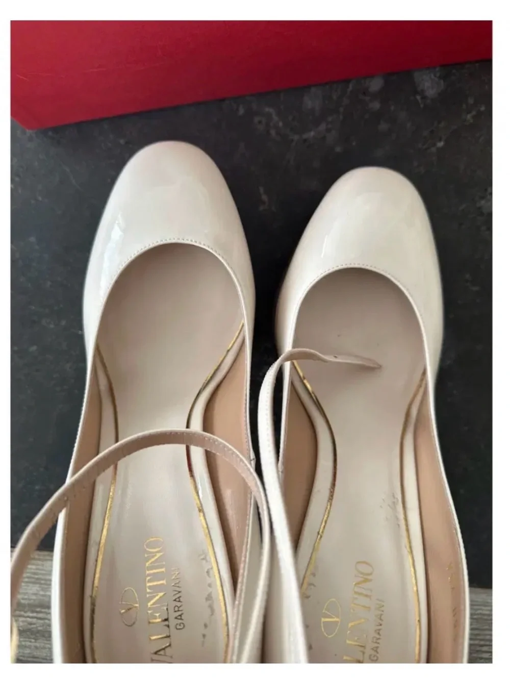 Valentino Garavani Cream Patent Platform Slingback Pumps